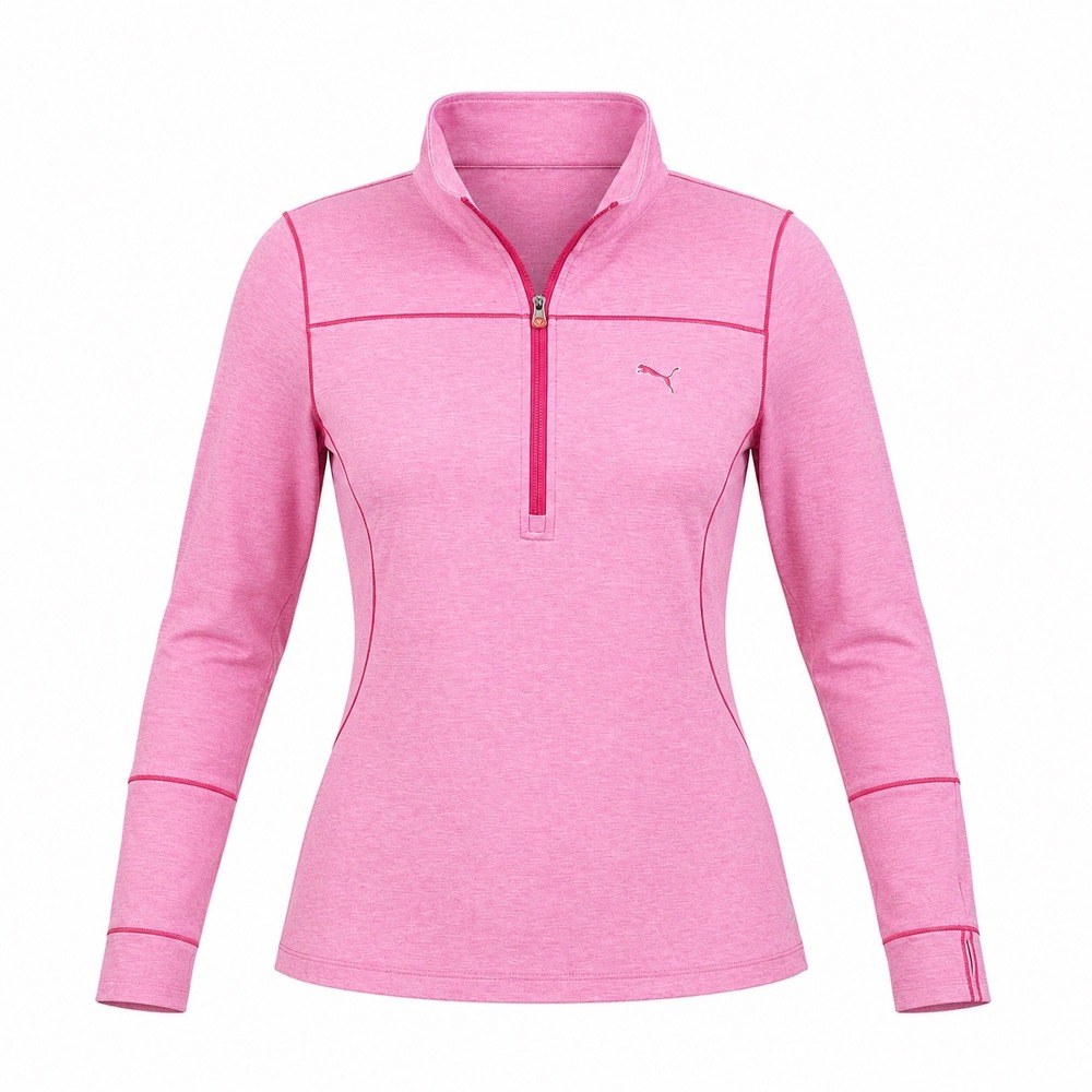 Puma Pink Space Dye Quarter Zip Pullover Thumbhole Athletic Top Small retro Y2K